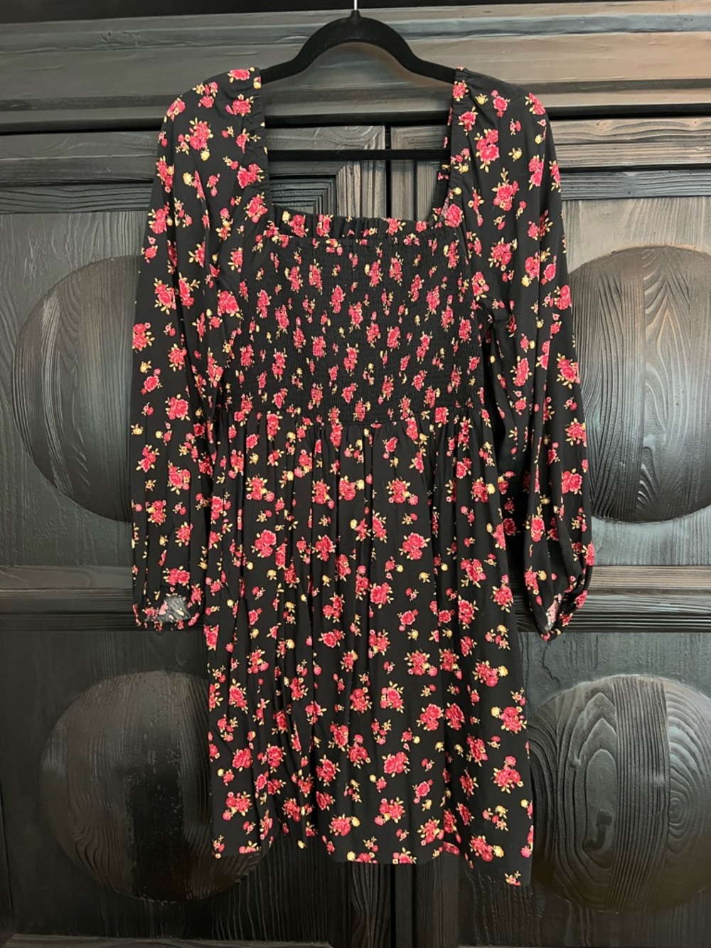 Old Navy Black Mini Dress with Pink and Yellow Floral Print